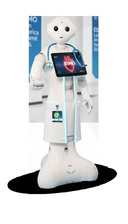 Robot social Pepper con tableta, anfitrión de un congreso